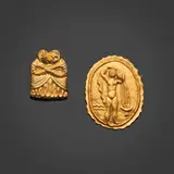 Line Vautrin, Suite de deux broches, Bronze doré