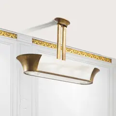 Jean Perzel, Plafonnier 678 ter, A '678 ter' ceiling light in brass, opaline glass and glass designed by  Jean Perzel circa 1930 and executed circa 1942-1946