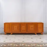 Jules Leleu, Importante enfilade à cinq portes, An important signed five-door sideboard in wild cherry and nickel-plated brass designed by Jules Leleu in 1938 and executed in 1942