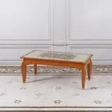 Jules Leleu, Table basse, Sapelli moiré, verre églomisé et bronze