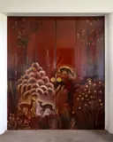 Pierre Dunand, Double porte pliante à six volets, A signed six-panel double door in lacquer, wood and brass by Pierre Dunand for Maison Leleu circa 1942-1946
