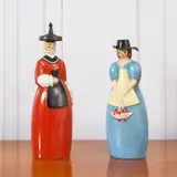 Robj, Deux flacons antropomorphes Vodka et Guignolet, Two 'Vodka' and 'Guignolet' antropomorphic bottles in glazed porcelain by Robj after a LeSeyeux drawing circa 1929