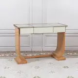 Jules Leleu, Coiffeuse, A signed dressing table in bird's eye maple, curly maple, mirrored glass, chrome-plated brass and metal by  Jules Leleu in 1944