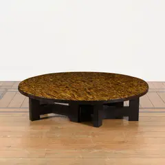 Ado Chale, Table basse, A signed and monogrammed low table in oeil-de-tigre, resin and lacquered steel by Ado Chale