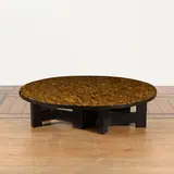 Ado Chale, Table basse, A signed and monogrammed low table in oeil-de-tigre, resin and lacquered steel by Ado Chale