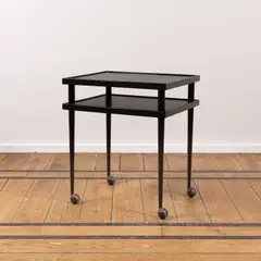 Jules Wabbes, Desserte roulante, A rolling trolley in lacquered metal, lacquered plywood and rubber designed by Jules Wabbes in 1970 and edited by Mobilier Universel