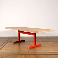 Christophe Gevers, Table CG66, A 'CG66' table in oak and lacquered metal by Christophe Gevers circa 2000