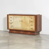Maison Dominique, Buffet, A sideboard in elm, parchment, zebrano, sycamore and gilt metal by Maison Dominique circa 1940