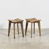 Marcel Gascoin, Paire de tabourets Trèfle, A pair of 'Trèfle' stools in oak designed by Marcel Gascoin in 1949 and edited by ARHEC