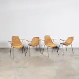 Gianfranco Legler, Ensemble de quatre chaises, A set of four chairs in rattan and lacquered metal by Gianfranco Legler circa 1950