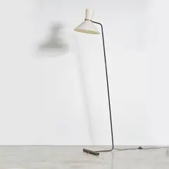 Robert Mathieu, Lampadaire, A floor lamp in lacquered metal, brass and paper designed by Robert Mathieu in 1952 and edited by R