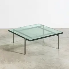 Table basse PK61 by Poul Kjaerholm, A 'PK61' coffee table in brushed steel and glass designed by Poul Kjaerholm in 1956 and edited by E, offered Jul 2025
