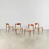N.O. Møller, Ensemble de quatre chaises 75, A set of four '75' chairs in teak and cane designed by N