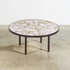 Roger Capron, Table basse, A signed coffee table in glazed ceramic and lacquered metal by Roger Capron circa 1960