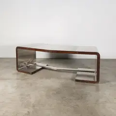 Inox Industrie, Bureau Président, A 'Président' desk in brushed stainless steel and Macassar ebony by Inox Industrie circa 1970