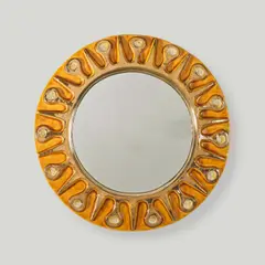 Mithé Espelt, Miroir Soleil, A 'Soleil' mirror in glazed earthenware, crystalized glass inlays and mirrored glass by Mithé Espelt circa 1975