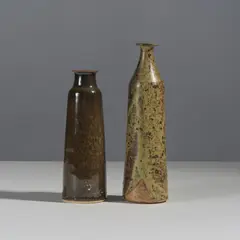Robert Deblander, Deux bouteilles, Two signed bottles in glazed stoneware and porcelain by Robert Deblander