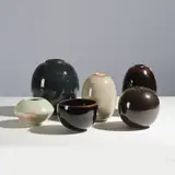 Paul Badié, Suite de cinq vases et un bol, A set of five vases and one bowl in glazed stoneware and porcelain by Paul Badié with the artist's seal