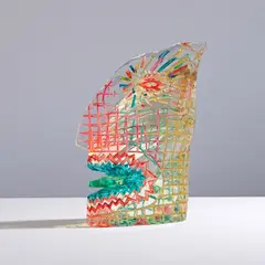 Czeslaw Zuber, Sculpture Tête, A signed 'Tête' sculpture in partially painted, sandblasted, cut optical glass by Czeslaw Zuber in 1987