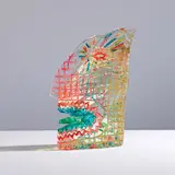 Czeslaw Zuber, Sculpture Tête, A signed 'Tête' sculpture in partially painted, sandblasted, cut optical glass by Czeslaw Zuber in 1987