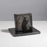 Bertil Vallien, Sculpture Black Island, A unique and signed 'Black Island' sculpture in sand-casted tinted glass, metal and granite by Bertil Vallien and executed at Kosta Boda