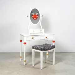 Studio Job, Coiffeuse et son tabouret, commande spéciale, Bois peint, bronze et miroir