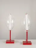 Roberto Giulio Rida, Paire de lampes de table Baco, A unique and impressed pair of 'Baco' table lamps in Murano glass, tinted glass and lacquered brass by Roberto Giulio Rida in 2021