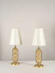 Roberto Giulio Rida, Paire de lampes de table Baccello Barovier, A unique and impressed pair of 'Baccello Barovier' table lamps in brass and bubbled glass with inclusions by Roberto Giulio Rida in 2022