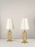 Roberto Giulio Rida, Paire de lampes de table Baccello Barovier, A unique and impressed pair of 'Baccello Barovier' table lamps in brass and bubbled glass with inclusions by Roberto Giulio Rida in 2022