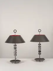 Roberto Giulio Rida, Paire de lampes de table Seguso Scavo, A unique and impressed pair of 'Seguso Scavo' table lamps in lacquered brass and glass by Roberto Giulio Rida in 2014