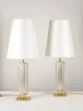 Roberto Giulio Rida, Paire de lampes de table Crestate Gold Venini, A unique and impressed pair of 'Crestate Gold Venini' table lamps in glass, brass and chrome-plated metal by Roberto Giulio Rida in 2019