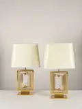 Roberto Giulio Rida, Paire de lampes de table Giro Iridescente Seguso, A unique and impressed pair of 'Giroscopio' table lamps in brass and glass by Roberto Giulio Rida in 2018