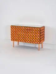 Roberto Giulio Rida, Commode Adone, A unique and impressed 'Adone' chest of drawers in tinted glass, palmwood and brass by Roberto Giulio Rida in 2015
