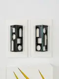 Roberto Giulio Rida, Paire d'appliques Domus, A unique and impressed pair of 'Domus' sconces in lacquered wood, glass, tinted glass and lacquered steel by Roberto Giulio Rida in 2018