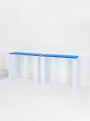 Roberto Giulio Rida, Paire de consoles Ching, A unique pair of 'Ching' console tables in tinted glass and lacquered steel by Roberto Giulio Rida in 2011