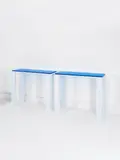 Roberto Giulio Rida, Paire de consoles Ching, A unique pair of 'Ching' console tables in tinted glass and lacquered steel by Roberto Giulio Rida in 2011