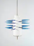 Suspension Punte Blue by Roberto Giulio Rida, A unique and impressed 'Punte Blue' pendant lamp in tinted glass and chrome-plated metal by Roberto Giulio Rida in 2022, offered Mar 2025