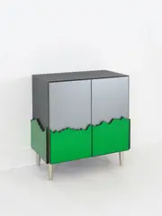 Commode 2001 by Roberto Giulio Rida, A unique and impressed '2001' chest of drawers in Murano tinted glass, wood and metal by Roberto Giulio Rida in 2018, offered Mar 2025
