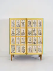 Roberto Giulio Rida, Cabinet Tarocchi, A unique and impressed 'Tarocchi' cabinet in partially lacquered ash, glass, brass and paper by Roberto Giulio Rida in 2008