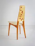 Roberto Giulio Rida, Chaise Hubble Rossa, A unique and impressed 'Hubble Rossa' chair in cherry wood, tinted glass, brass and leather by Roberto Giulio Rida in 2021