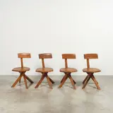 Pierre Chapo, Suite de quatre chaises S 34 dites Faisceaux, A set of four 'S 34' chairs also called 'Faisceaux' in solid elm designed by Pierre Chapo in 1973 and executed by Atelier Chapo Créations
