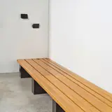 Charlotte Perriand, Banquette, A bench in fir and lacquered metal designed by Charlotte Perriand for La Cascade, Arc 1600 in 1969