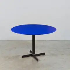 Table by Charlotte Perriand, A table in enameled metal sheet and lacquered metal designed by Charlotte Perriand for Les Trois Arcs, Arc 1600 in 1969, sold Apr 2025