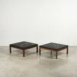 Ado Chale, Rare paire de tables basses, A rare pair of signed low tables in marcasite, resin and lacquered wood by Ado Chale circa 1960