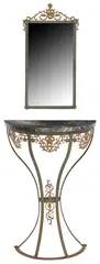 Oscar Bruno Bach, in the manner of Oscar Bruno Bach (German, (lot of 2) Cast iron and patinated metal console table and mirror