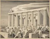 Rockwell Kent, Building the Temple, wood engraving on paper