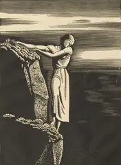 Rockwell Kent, Girl on a Cliff/ The Abyss, wood engraving on paper