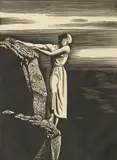 Rockwell Kent, Girl on a Cliff/ The Abyss, wood engraving on paper