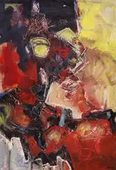 Richard Strong, Abstract Composition with Portrait, oil on board