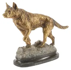 Prosper Lecourtier, Dog on Point, Patinated and gilt-bronze sculpture